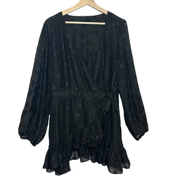 Torrid 2 Top Lurex Star Surplice Ruffle Hem Black Plus Size 2X V Neck Long Slv - Picture 3 of 14